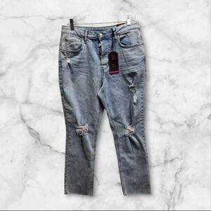 No Boundaries Jeans Sz 13 90s Boyfriend Distressed Button Fly Relaxed Raw Hem